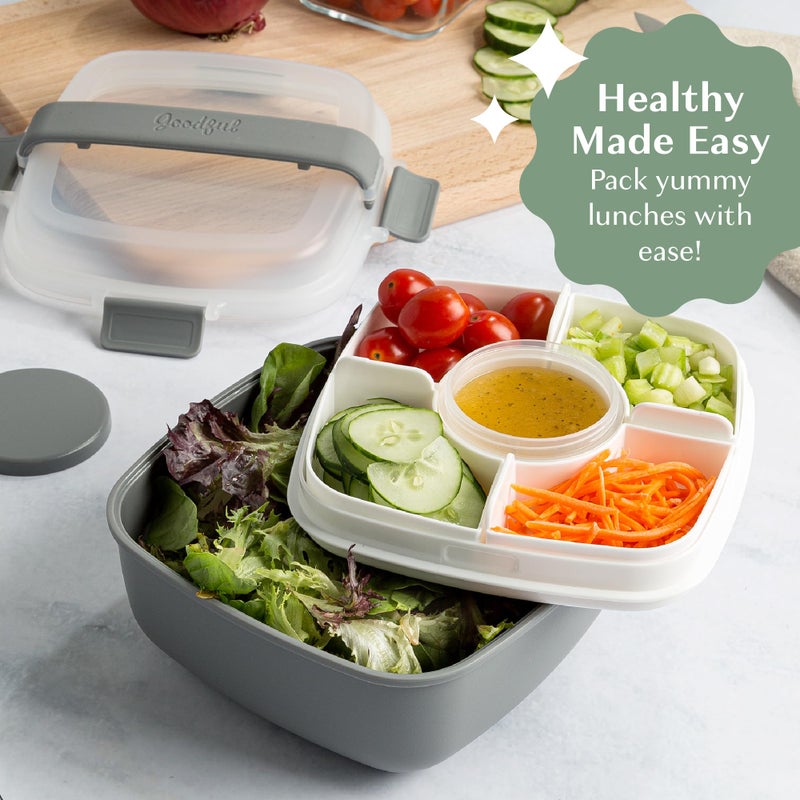 Goodful Stackable Lunch Box Container, Bento Style Food Storage with Removeable Compartments for Sandwich, Snacks, Toppings & Dressing, Leak-Proof and Made without BPA, 56-Ounce, Gray - Image 2
